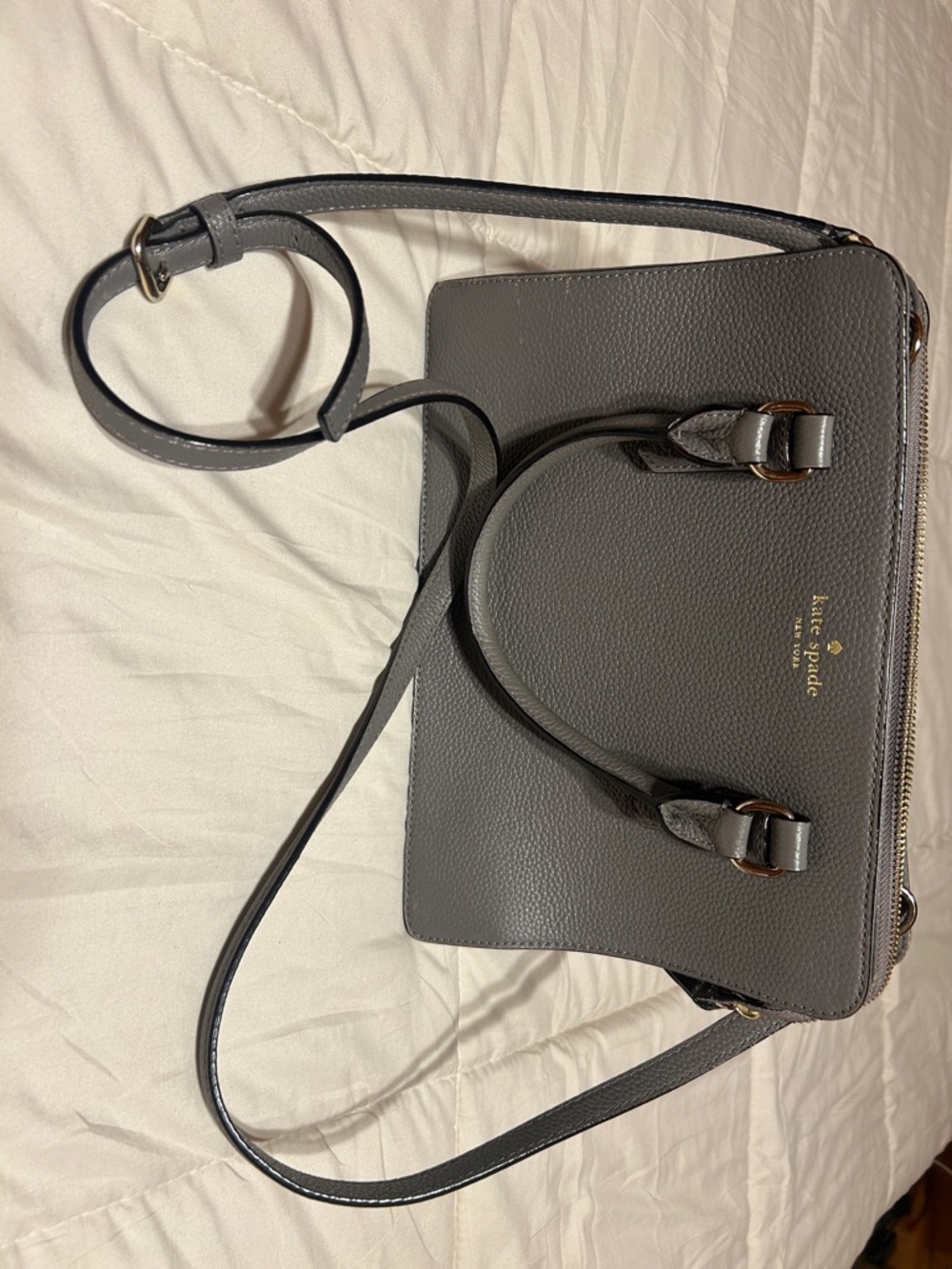 kate spade Gray Pebbled Leather Satchel with Dual Straps